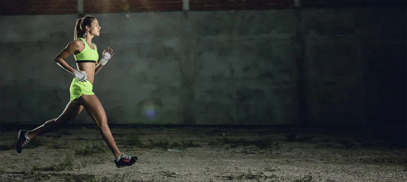 athlete running with hand overlay visualized